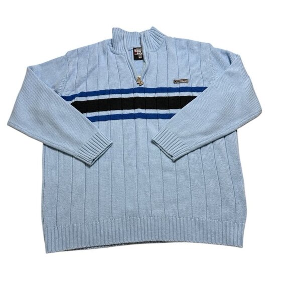 Vintage Southpole Sweater Mens Size XL Blue Striped Acrylic Ribbed 1/4 MockNeck - Picture 1 of 6